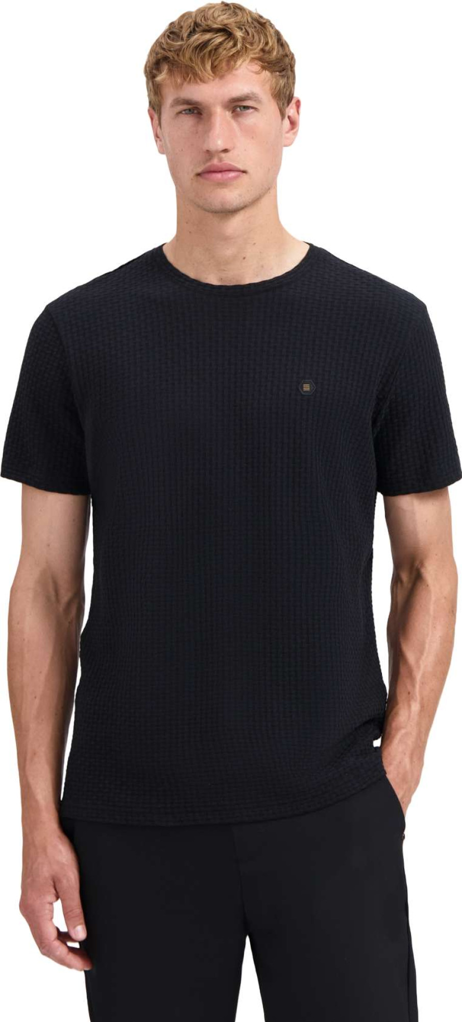 No Excess T-shirt crewneck relief jacquard bl black