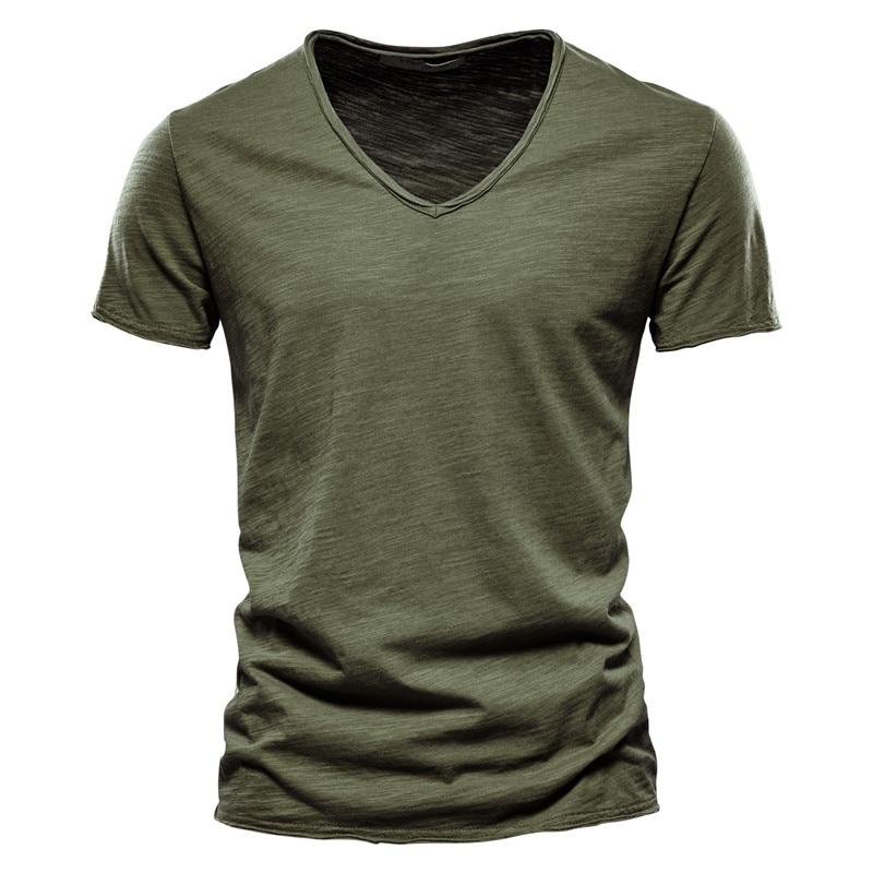 AIOPESON Men Fashion AIOPESON Zomer 100% Katoen Elasticiteit T-shirt Mannen Casual Zachte Fitness Shirt Mannen T-shirt Tops Tee Shirts V-hals Korte mouw T-shirt Mannen L