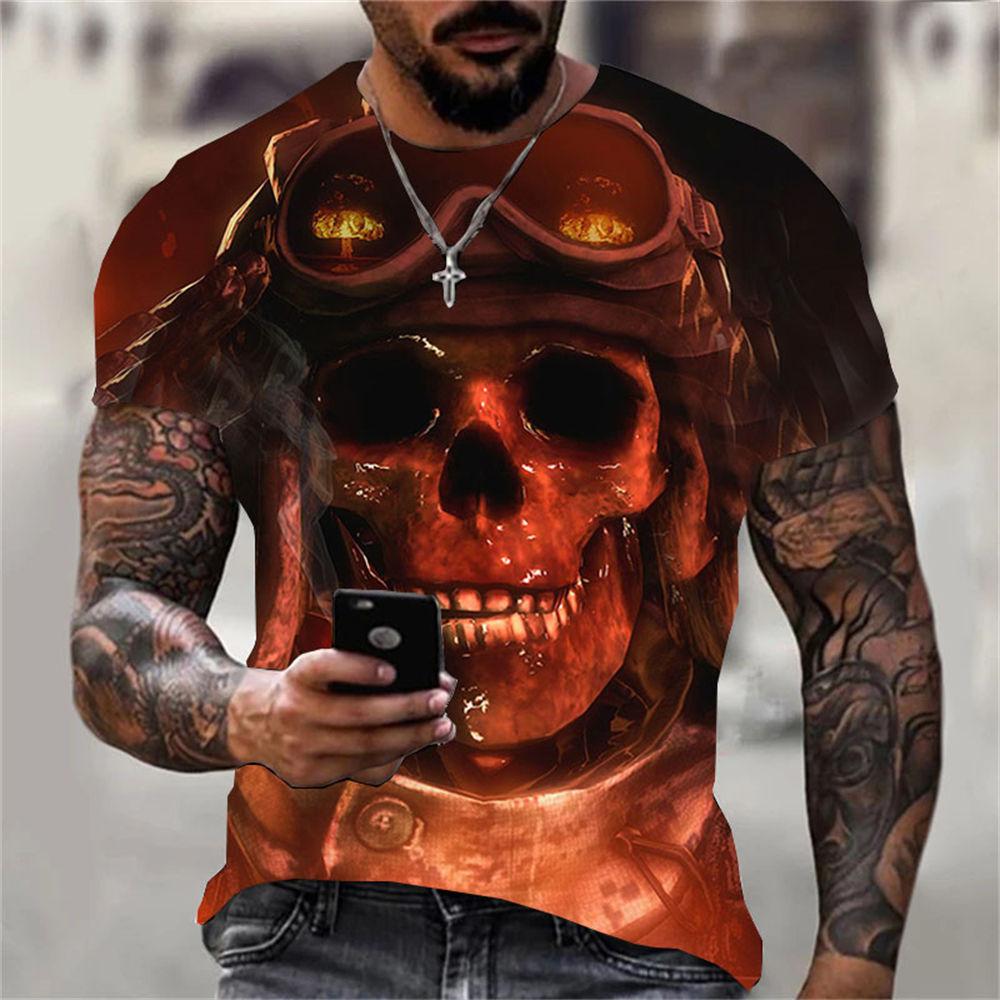 ETST 03 Heren T-shirt Zomer Mode Schedel Thema 3d Mannen Cool Street Print Tshirt Horror Series Stoere Korte Mouw Heren Grote Maat Top Tee - T-shirts XL