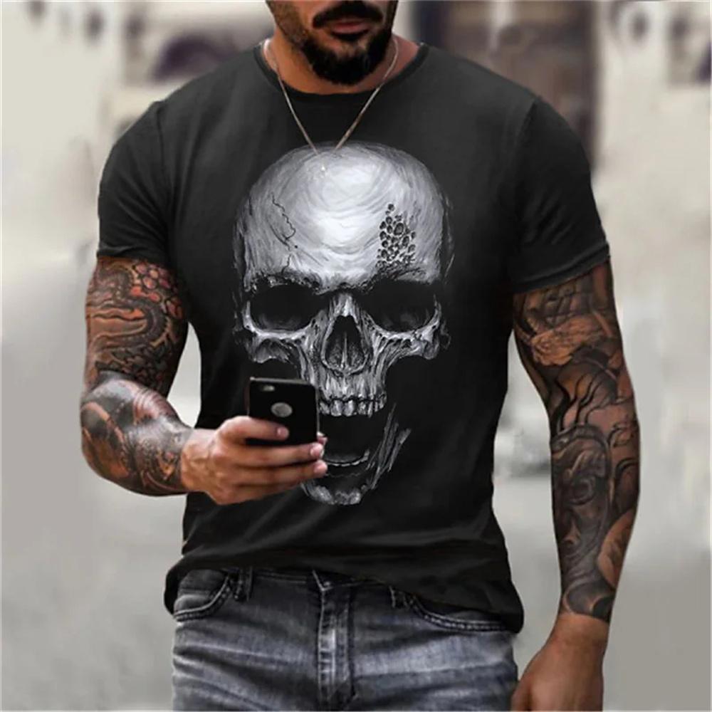 ETST 03 Heren T-shirt Zomer Mode Schedel Thema 3d Mannen Cool Street Print Tshirt Horror Series Stoere Korte Mouw Heren Grote Maat Top Tee - T-shirts XL