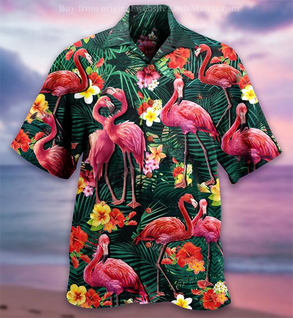 Factory Outlet Clothing Zomeruitverkoop Hawaiiaans shirt voor heren 3D-cartoon flamingo herenshirt strand oversized grappige herenkleding mode korte mouw XXXL