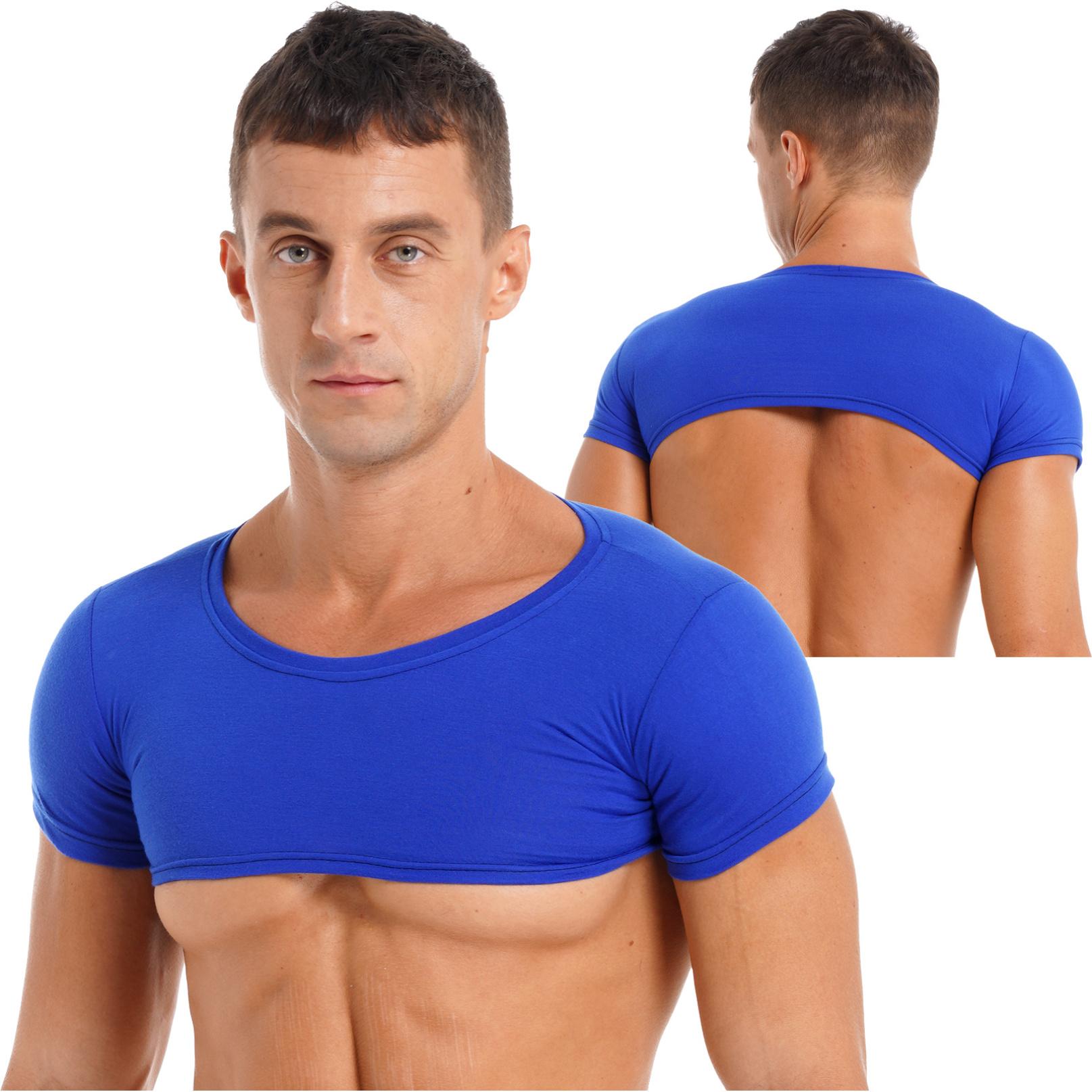 Inhzoy Heren T-shirts met korte mouwen Party Dance Wear Spier Half Tank Top Vest Sport Tee T-shirts Crop Tops Clubwear L koningsblauwe kleur