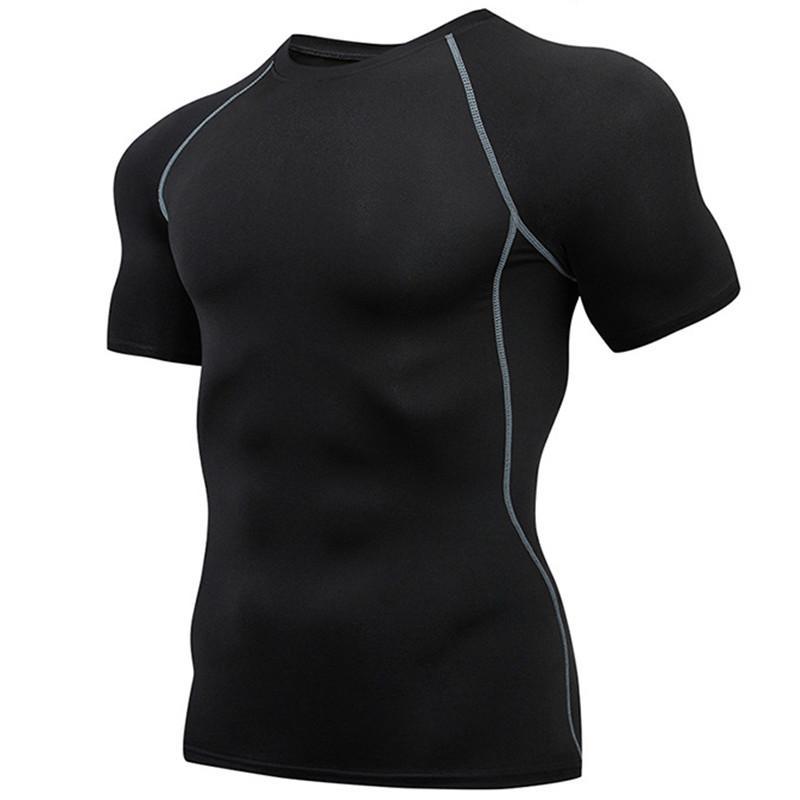 YOUNAXIN Heren zwarte T-shirts met korte mouwen Basislaag Sport Skinny Hardlopen Fietsen Strak dieptepunt Fitness Workout Outdoor Training Top Sportkleding L
