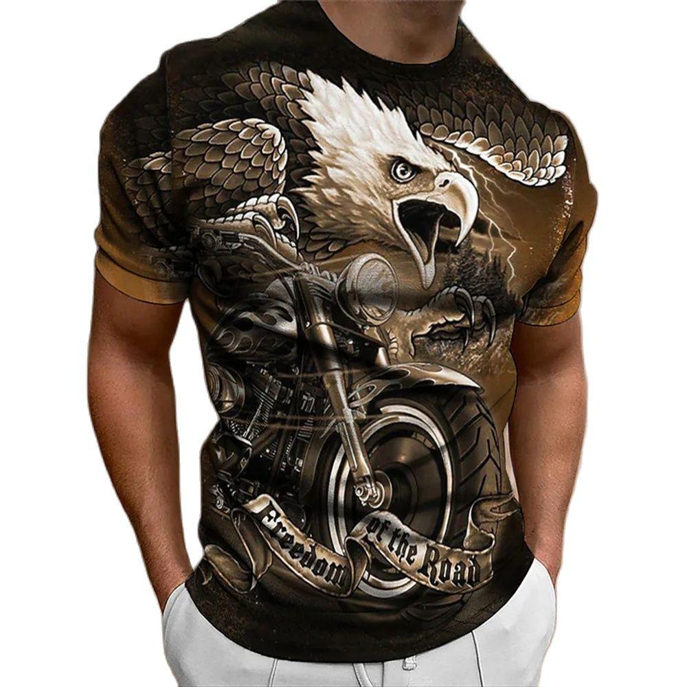 ETST 03 Zomer Eagle Motorcycle Print T-shirts voor mannen Vintage stijl Polyester O-hals Outdoor korte mouw T-shirt Oversized T-shirt 3XL