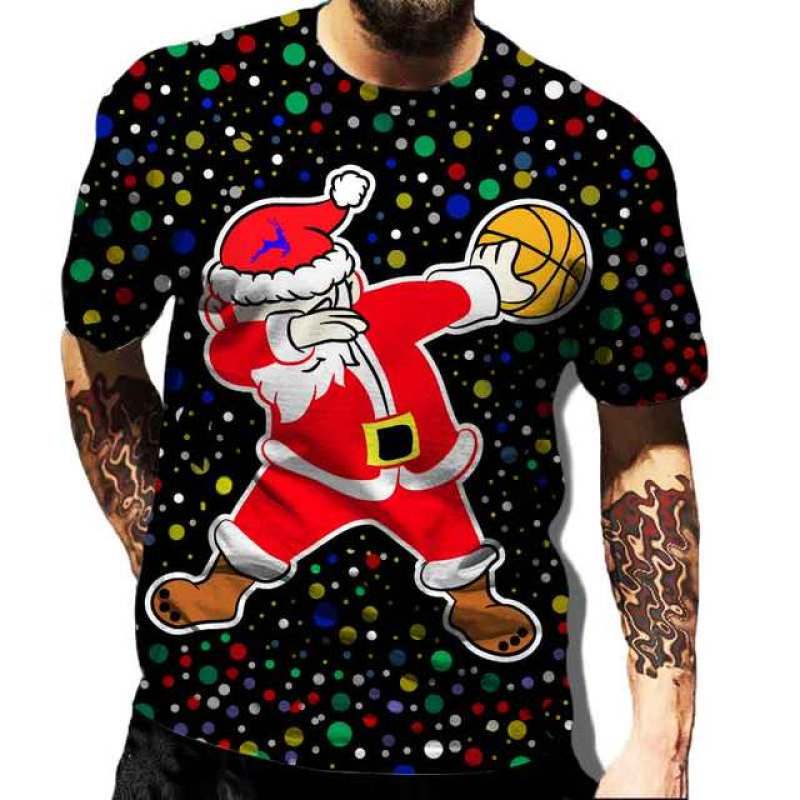 ETST 07 Kerst 3d bedrukte T-shirt herenmode heren en dames casual korte mouw Kerstman Kerstavond shirt top T-shirt XL