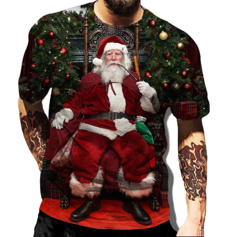 ETST 07 Kerst 3d bedrukte T-shirt herenmode heren en dames casual korte mouw Kerstman Kerstavond shirt top T-shirt L