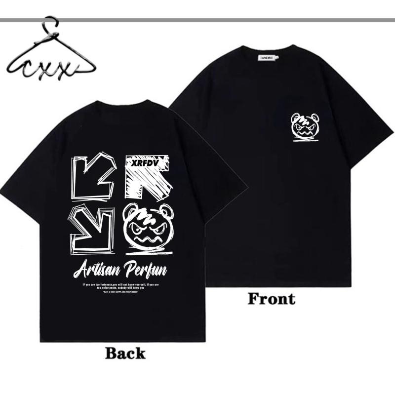 Nihao Luxe merk T-shirt zomer katoenen heren T-shirt mode beer patroon gedrukt straat casual unisex korte mouw top S