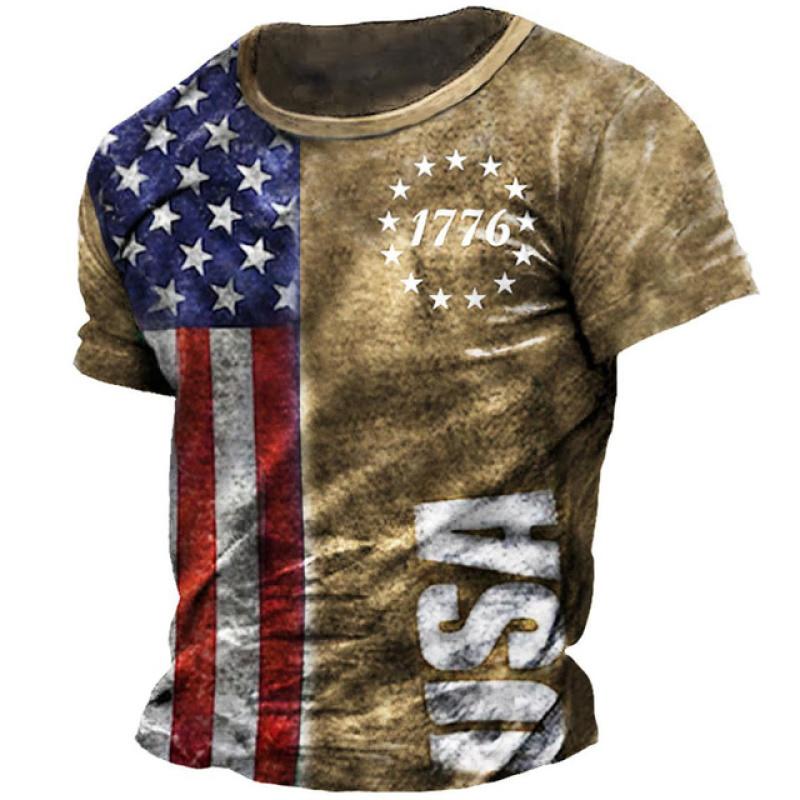 ETST 07 Heren T-shirt Retro 3D Vlag Print Straat Kleding Hip Hop O-hals Retro Tops Herenkleding Mode Korte Mouw Grote T-shirts 6XL