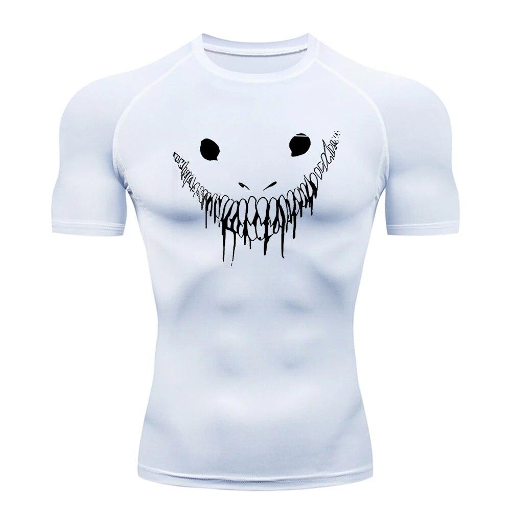 Jun Lin NO.1 Compressieshirt voor heren Workout Fitness Sport Rash Guard Hardlopen Gym Comfortabele mode Ademend Atletisch Sneldrogend Tops XXXL wit