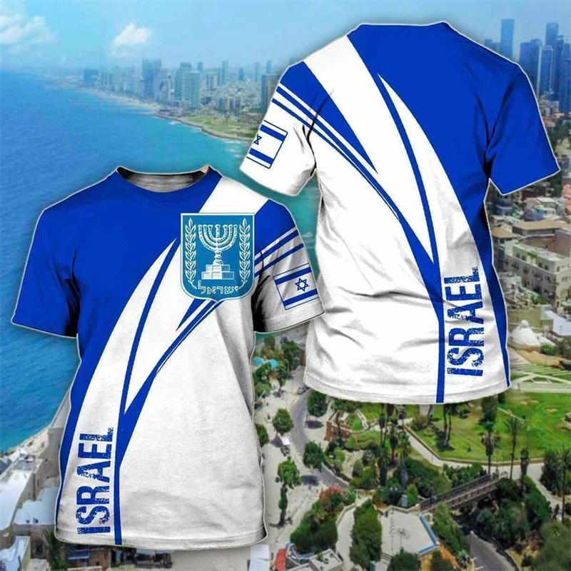 ETST 07 Israël Vlag Heren T-shirt 3D Gedrukt Israëliërs Nationale Embleem Tops Korte Mouw O-hals Oversized Sport Tee Shirt Kleding XXL