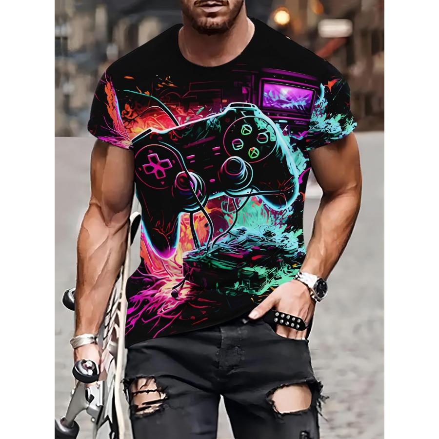 HerSight Faux Suit Patroon Tees Zomer Zwarte Game Controller T-shirts Heren Streetwear 3D Print T-shirt Mode O Hals Korte Mouw Tops 6XL groen