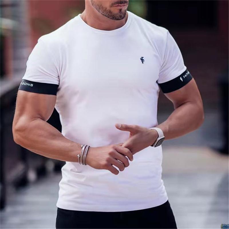 TryTry Gym T-shirt Heren Korte mouw T-shirt Casual Slim t-shirt Mannelijk Fitness Bodybuilding shirt Workout Tee Tops Zomerkleding M wit