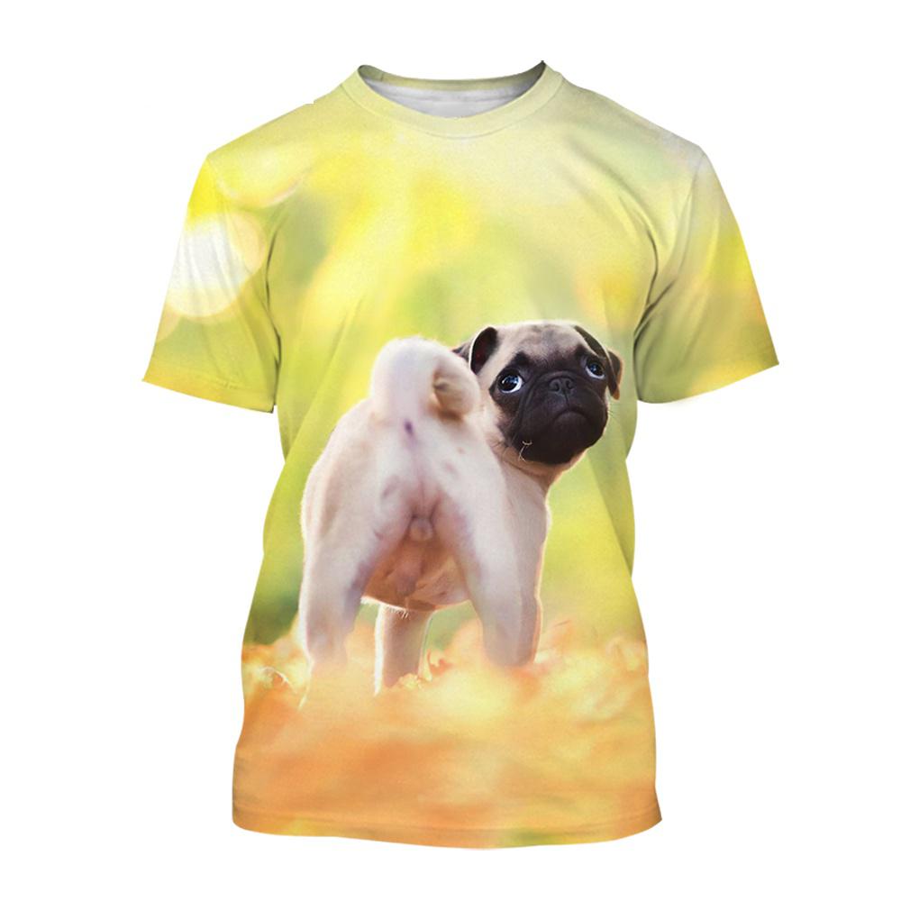 Xuhaijian02 Nieuwe schattige huisdier hond grappige mopshond 3D bedrukt T-shirt heren dames kinderen korte mouw ademend lichtgewicht zomer sport cool top 120