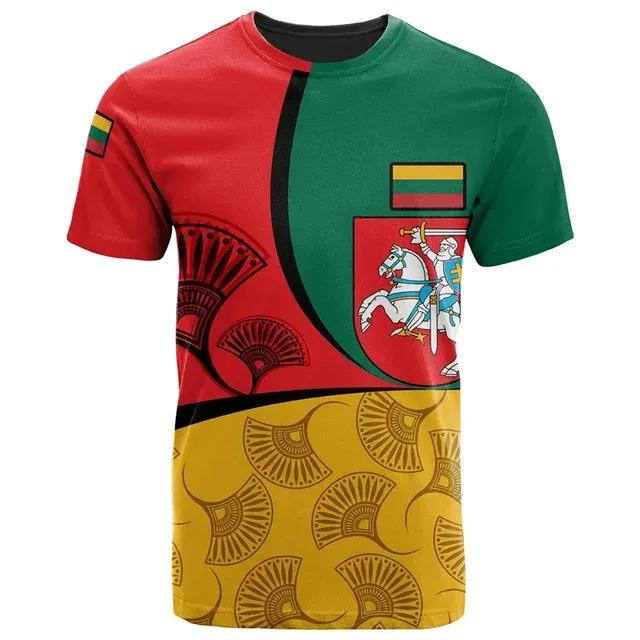ETST 07 Litouwen Vlag 3D Print T-shirt Heren Litouws Nationaal Embleem Patroon Korte Mouw Trainingspakken Buitenkleding Straat T-shirts Herenkleding S