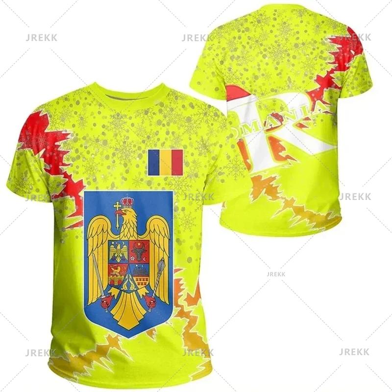ETST 03 Roemenië Nationale Vlag 3d Print T-shirts Voor Mannen Nieuwe Mode Roemeense Print T-shirt Met Korte Mouwen Streetwear Unisex tops Camisetas M
