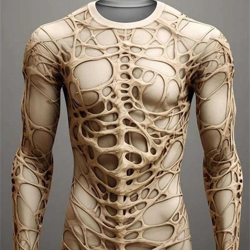 ETST 007 3D Print Skeletschedels Patroon T-shirts Mannen Lange Mouw Casual Mode T-shirt Top Sweatshirt Ademende Streetwear Losse T-shirts S