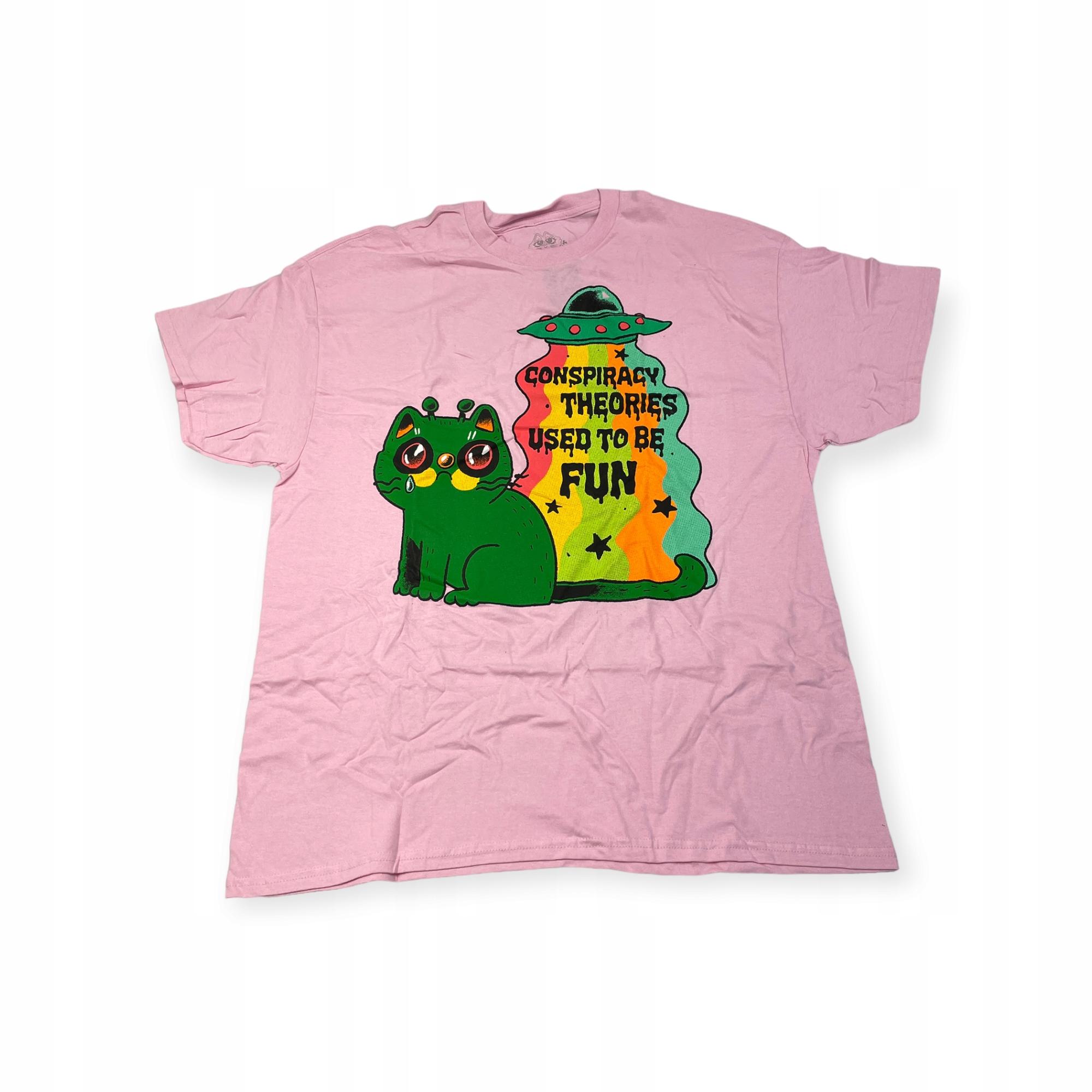 Outletup-clothes Koszulka T-shirt męski okrągły dekolt SPENCER'S PINKGABBERCAT L