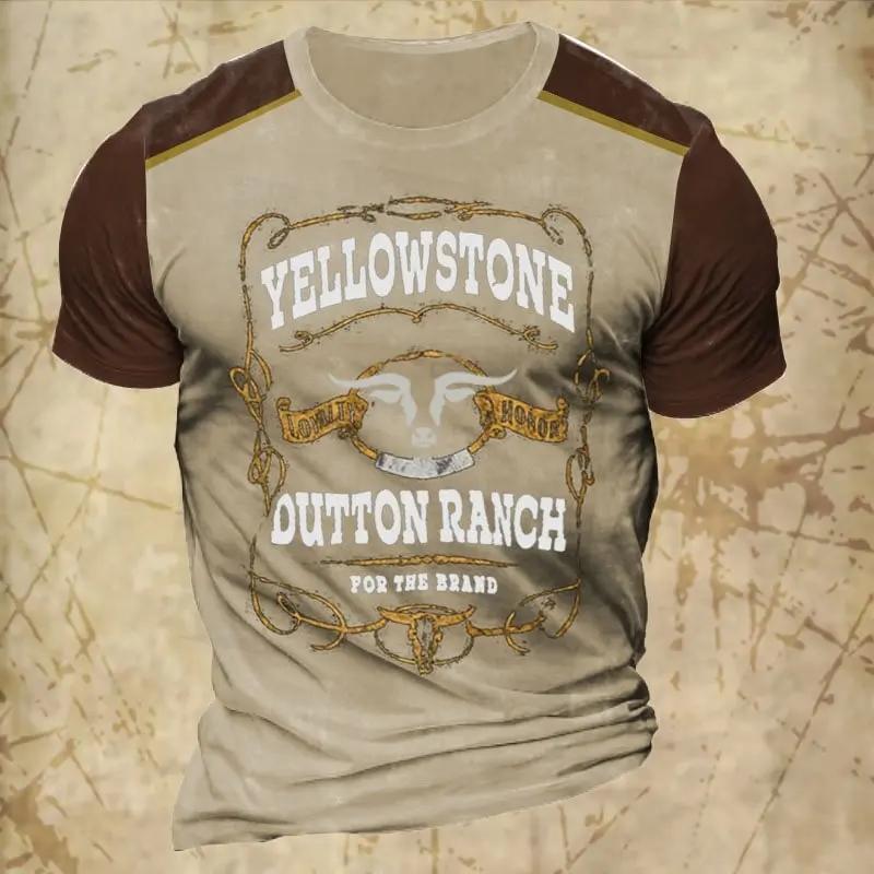 ETST 005 Nieuwe Vintage Stijl T-shirt Voor Heren Yellowstone National Park 3D Print Cowboy T-shirt Oversized Korte Mouw Top Casual Streetwear M