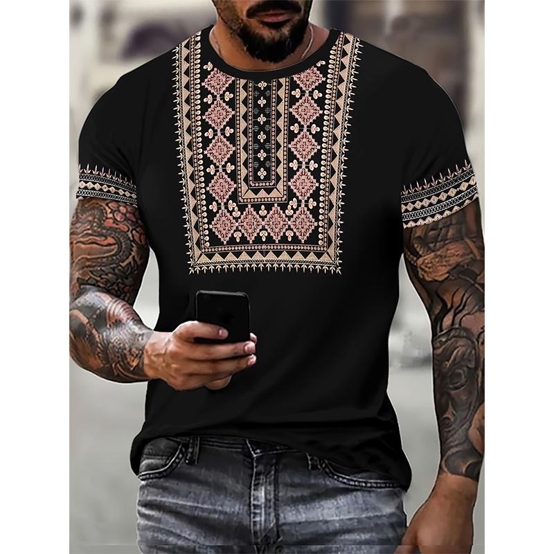 ETST0013 Afrikaans Etnisch Patroon T-shirt Voor Mannen Stam Dashiki 3D Geprinte T-shirts Zomer Casual Korte Mouw Losse T-shirts Ronde Hals Tops M