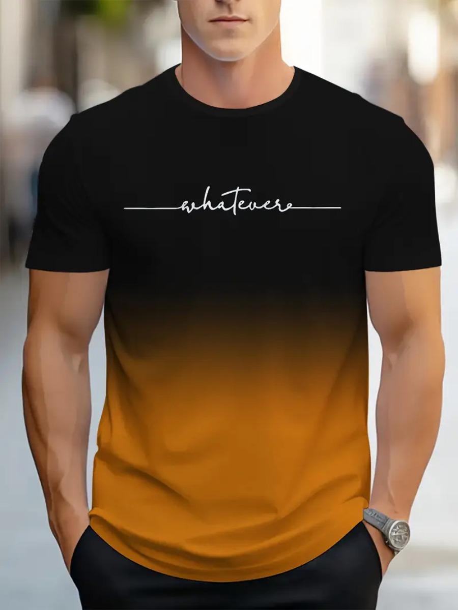 New trendy clothing Heren T-shirt met kleurverloop en 3D-print, casual ademend O-hals, korte mouwen, voor buitenactiviteiten, zomertops 2XL