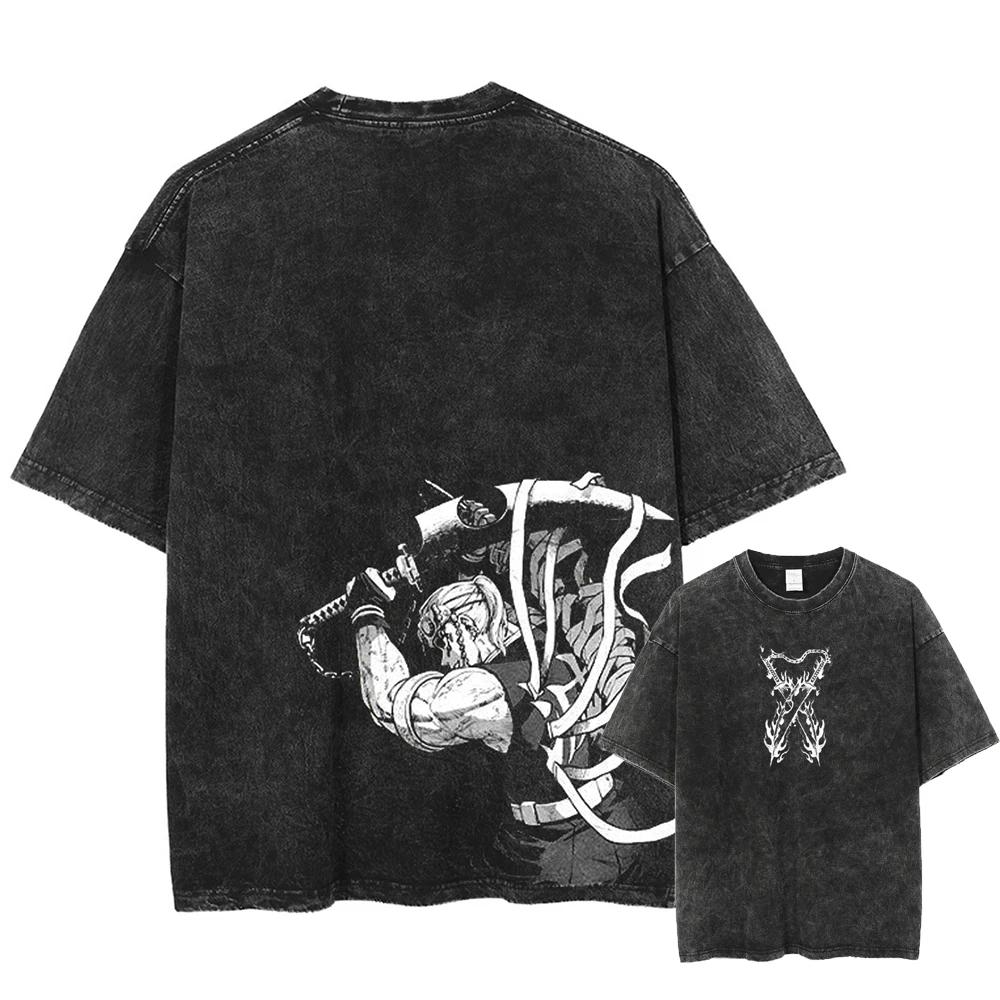 Washed Vintage T Shirt Exclusive NO.1 Printed Washed Tshirt Anime Demon Slayer Cotton Men Vintage Washed T-Shirt Graphic Tshirt Streetwear Tees Clothes L
