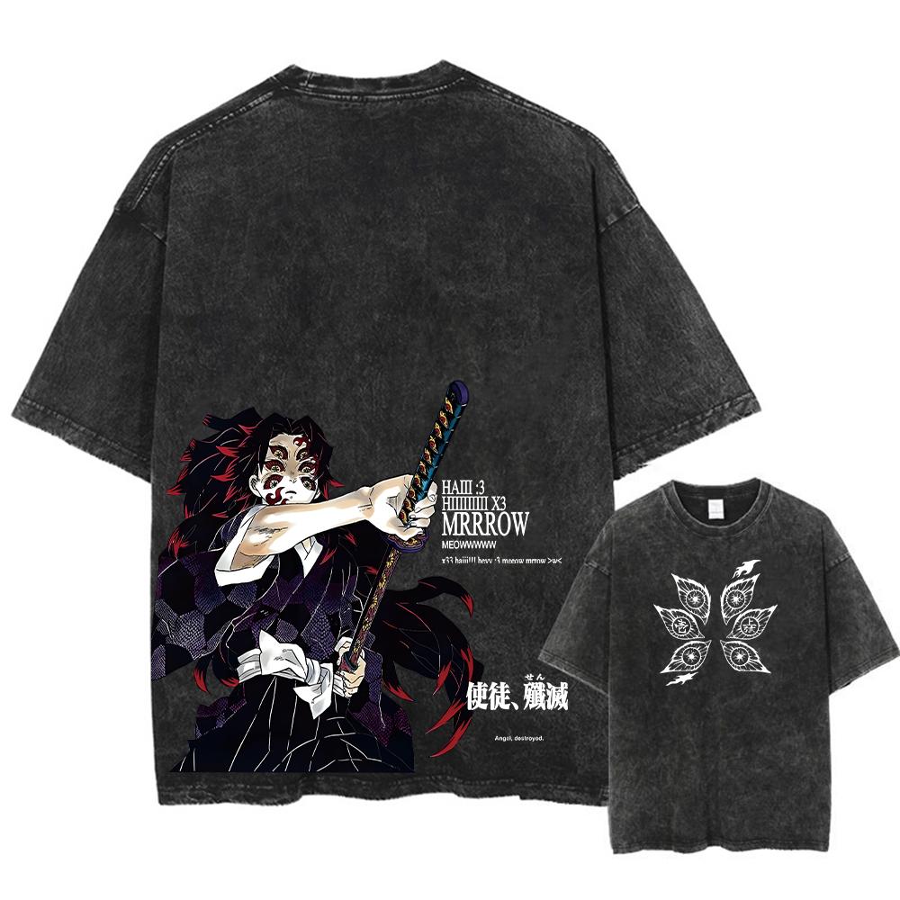 Washed Vintage T Shirt Exclusive NO.1 Printed Washed Tshirt Anime Demon Slayer Cotton Men Vintage Washed T-Shirt Graphic Tshirt Streetwear Tees Clothes XL