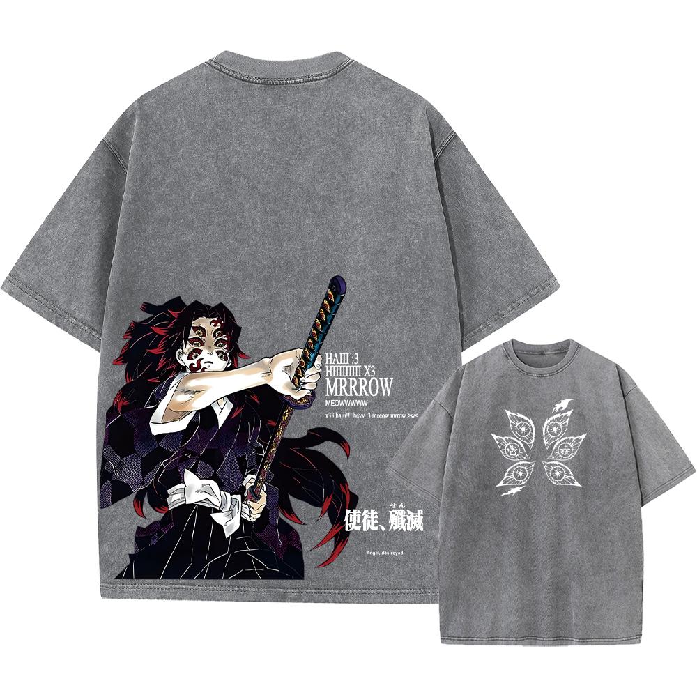 Washed Vintage T Shirt Exclusive NO.1 Printed Washed Tshirt Anime Demon Slayer Cotton Men Vintage Washed T-Shirt Graphic Tshirt Streetwear Tees Clothes L