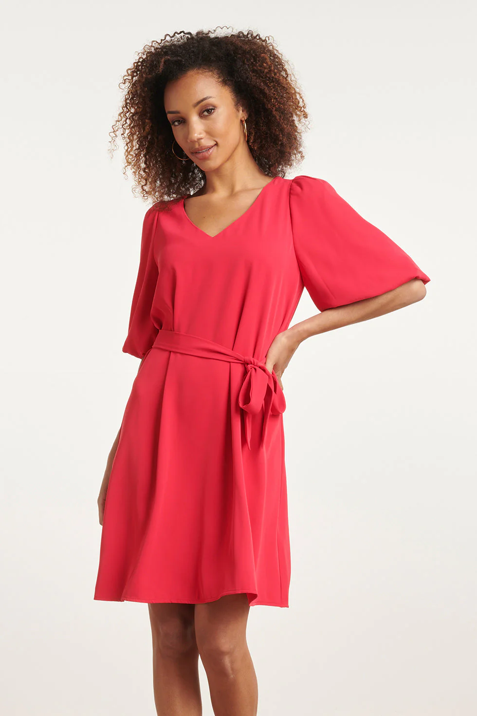 Smashed Lemon 24093 ballonmouw jurk met v-halsriem |