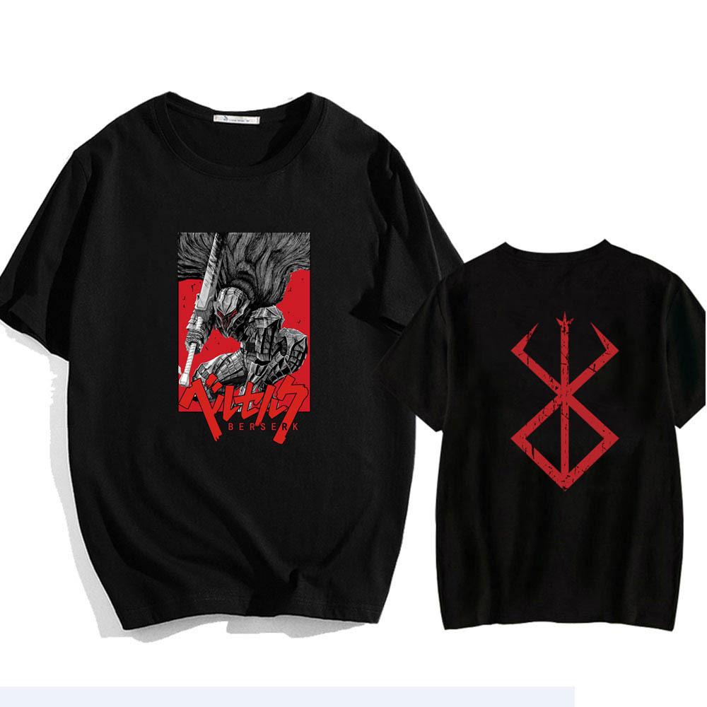 HSHWednesday3 Anime Berserk Guts Zomer T-shirt Manga Grafische Cosplay T-shirt Los Casual Cartoon Gedrukt Tops Heren Unisex Hip Hop T-shirts streetwear XL zwart
