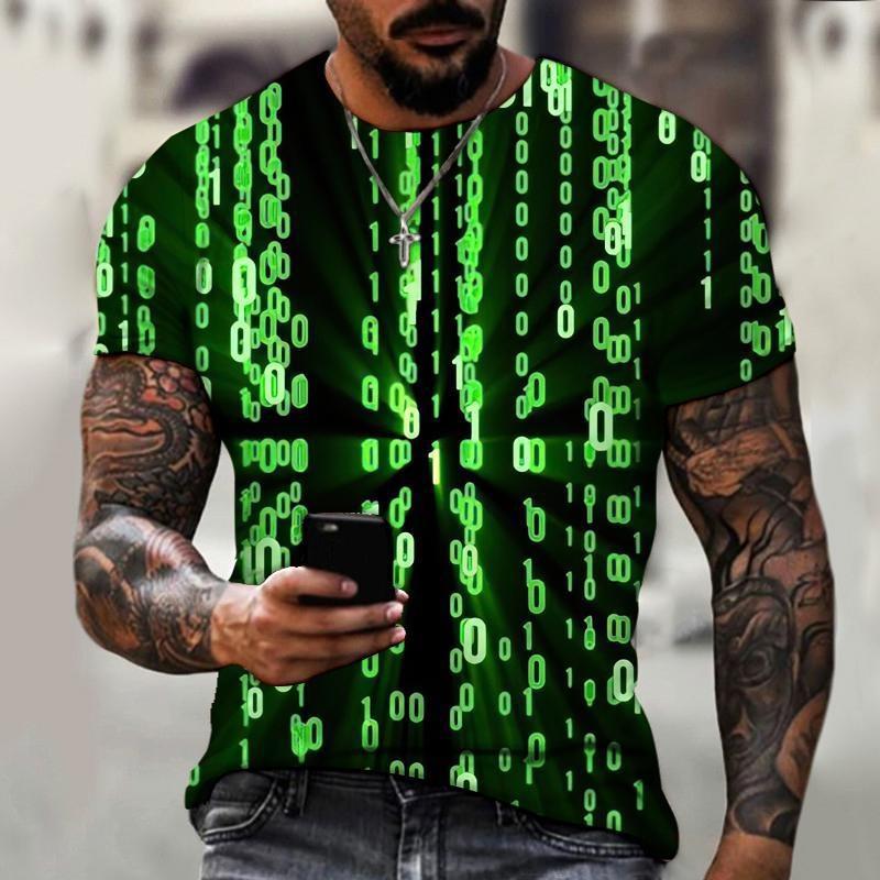 Xr 01 Merk Heren Zomer Korte mouwen Technologie Lege Digitale Informatie 3D Gedrukt T-shirt Harajuku Mode Maat 6XL L