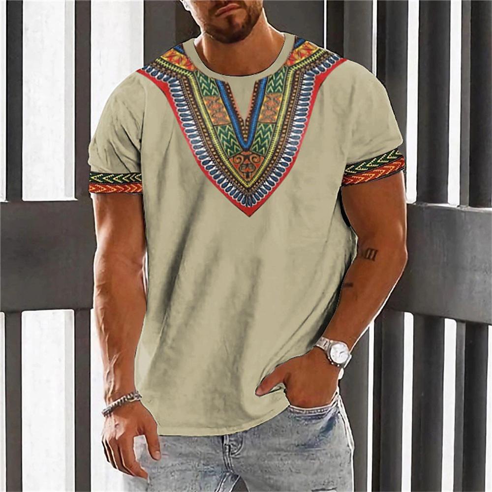 ETST 03 Afrikaanse kleding voor mannen Dashiki T-shirt traditionele kleding korte mouw casual retro streetwear vintage etnische stijl M