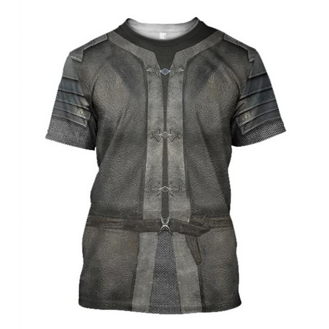 Xin nan zhuang Middeleeuwse ridderpantser heren T-shirt Tops 3D-print T-shirts Tempeliersridder Cosplay Korte mouw shirt O-hals Coole streetwear XL