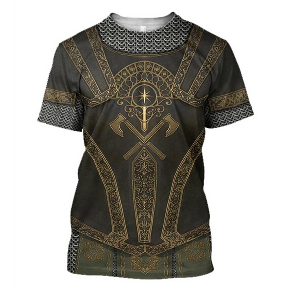 Xin nan zhuang Middeleeuwse ridderpantser heren T-shirt Tops 3D-print T-shirts Tempeliersridder Cosplay Korte mouw shirt O-hals Coole streetwear XXL