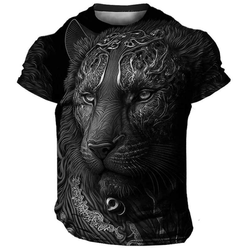 ETST 07 Dagelijks oversized heren T-shirt 3D leeuwenprint tees tops zomer casual dierpatroon streetwear nieuwe mode straat herenkleding S