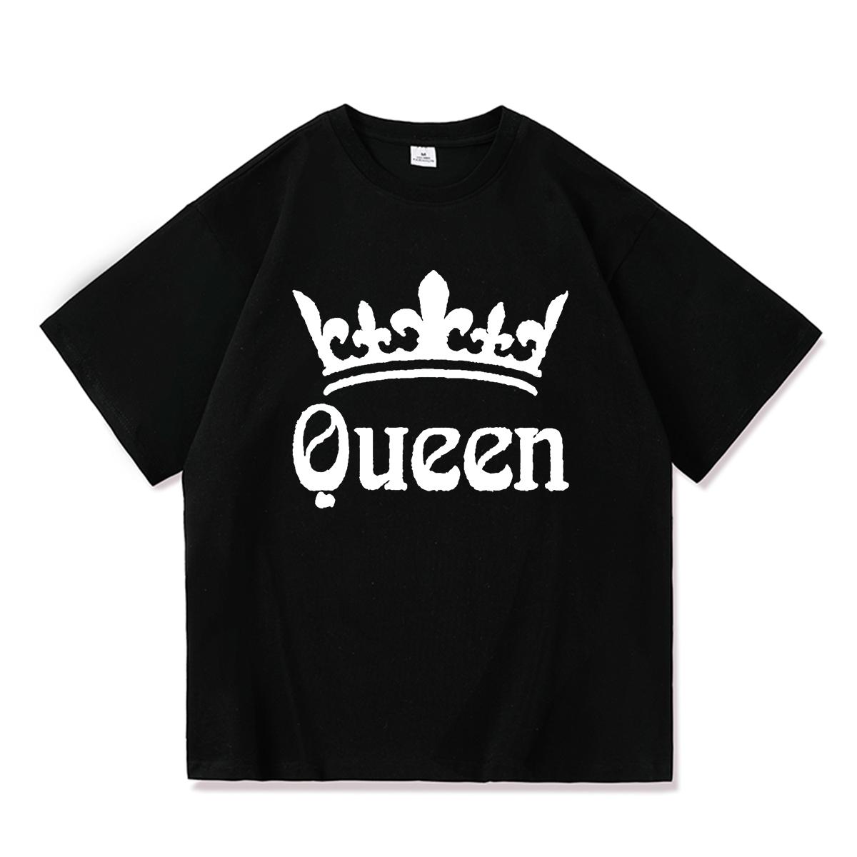 FEGKZLI Fashion 2023 Casual KONING KONINGIN Print Zomer Katoenen T-shirt Korte Mouw O Hals Losse Lovers T-shirt Vrouwen Mannen tops Tees L