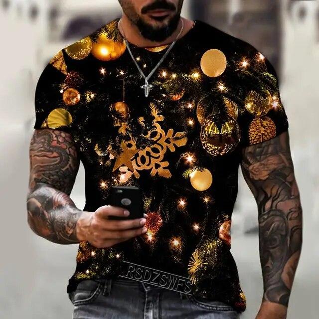 Baibao QIQI Zomer Heren T-shirt Heren Shirt Kleding 3D Printing Kerstsneeuwman Kerstman Heren T-shirt Vrolijk Feestelijk XXXXL