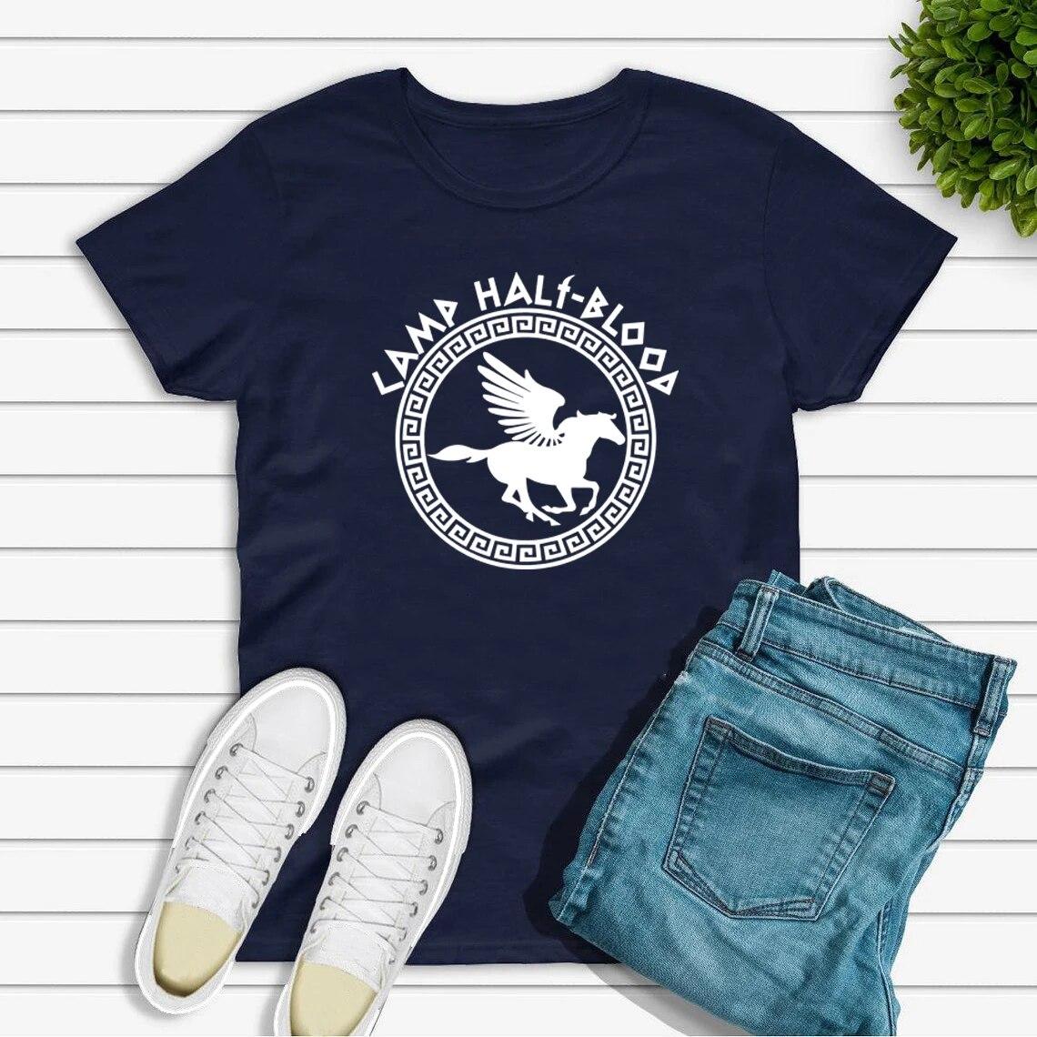Bicheng Kamp Half Bloed T Shirts Fall Training Camp Spel Tshirt Halloween Magische Gift Percy Jackson Shirt Unisex T-shirts Harajuku Tees S marineblauwe kleur