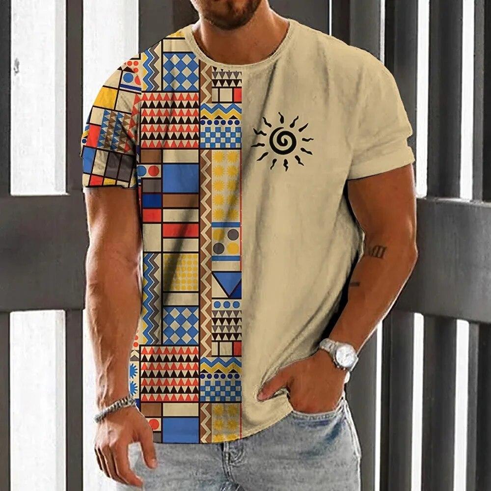 Xr 01 Heren T-shirt Etnisch 3D Print Casual Korte Mouw Zomer Ronde Hals Streetwear Vintage Man Losse Sweatshirt Ademende Herenkleding L