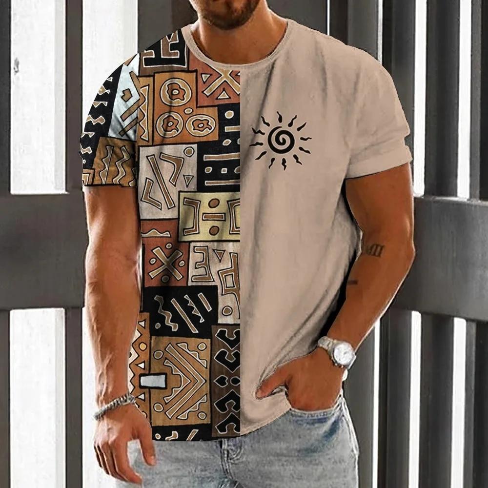 Xr 01 Heren T-shirt Etnisch 3D Print Casual Korte Mouw Zomer Ronde Hals Streetwear Vintage Man Losse Sweatshirt Ademende Herenkleding XL