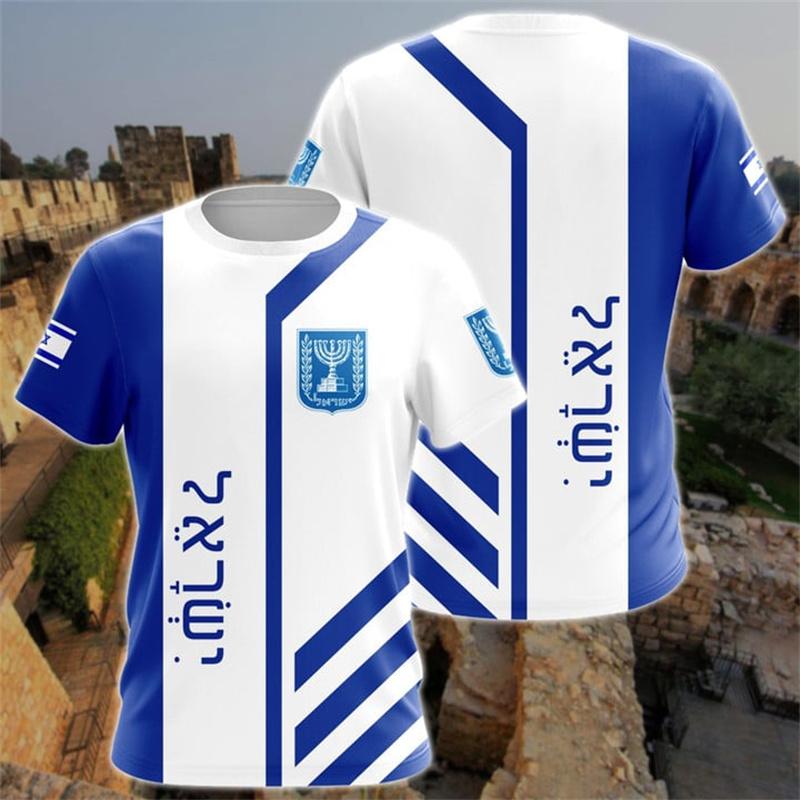 ETST 07 Israël Vlag Heren T-shirt 3D Gedrukt Israëliërs Nationale Embleem Tops Korte Mouw O-hals Oversized Sport Tee Shirt Kleding XXL