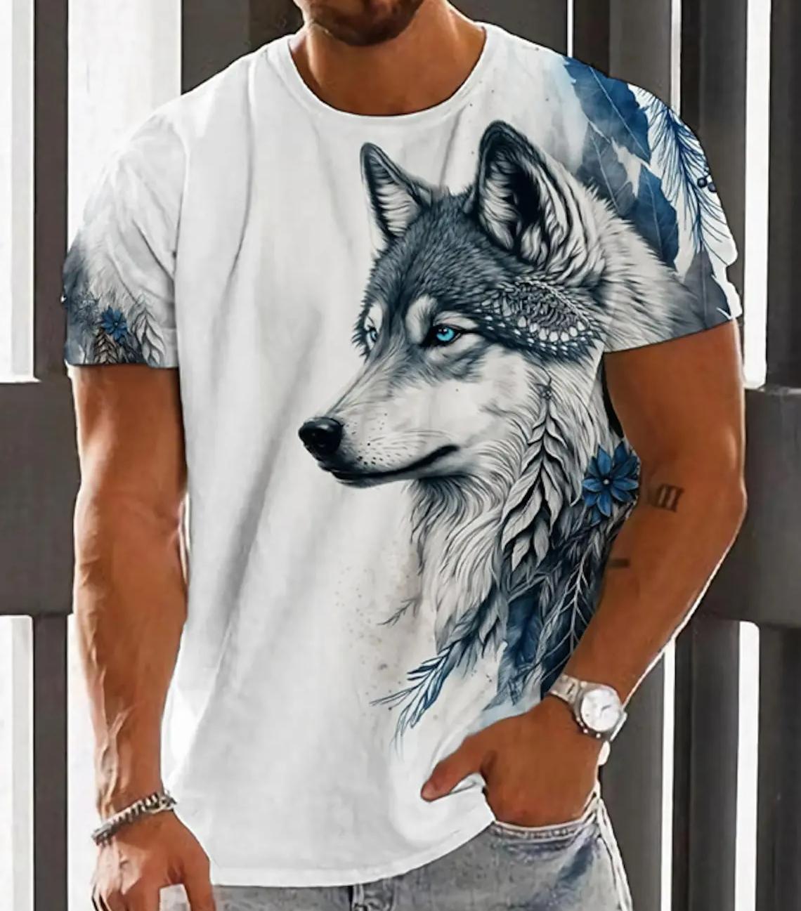 Transmission of love Heren T-shirt Voor Heren 3D Geprint Grafisch Wolf T-shirts Oversized Mode Tops Korte Mouwen Zomer Dameskleding Tees Tops 3XL