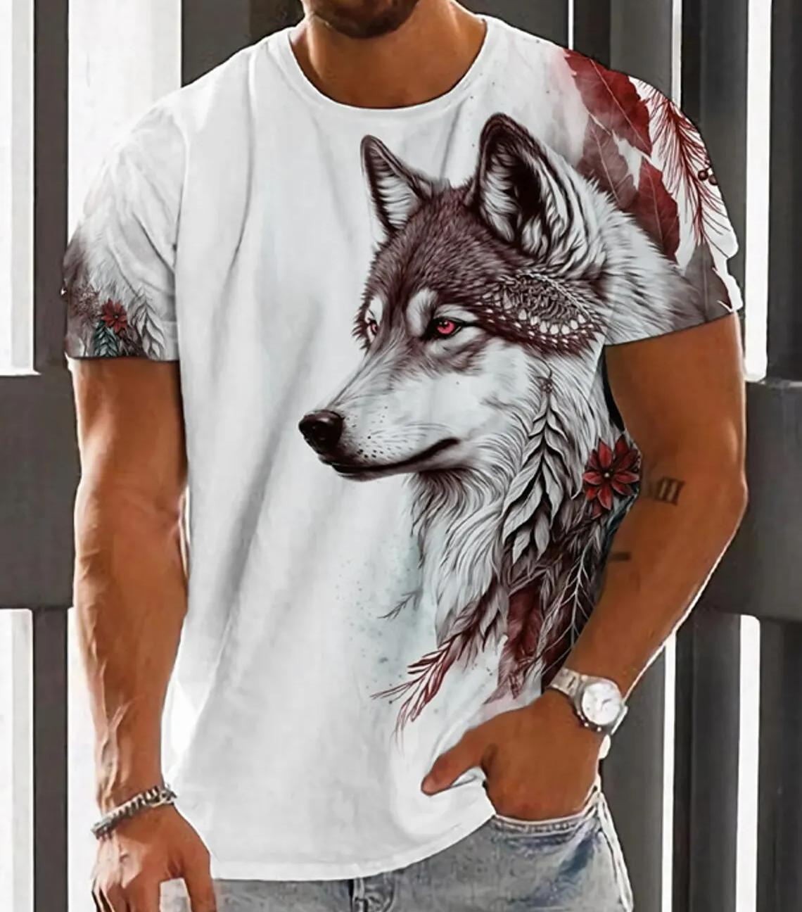 Transmission of love Heren T-shirt Voor Heren 3D Geprint Grafisch Wolf T-shirts Oversized Mode Tops Korte Mouwen Zomer Dameskleding Tees Tops XL