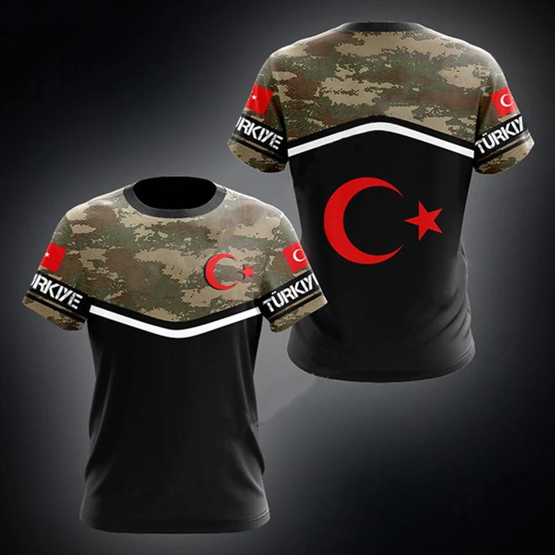 Xuhaijian02 Turkije Vlag T-shirt Voor Mannen 3D Print Camouflage T-shirt Tops Outdoor Sport Korte Mouw Ronde Hals Camo Patroon Tee shirts M