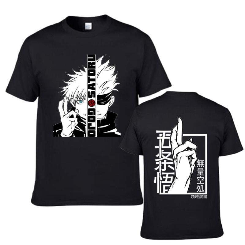 WE BELIEVE Anime T-shirt Cool Gojo Satoru Grafische Bedrukking T-shirt Heren Mode Casual Ronde Hals Korte Mouw Shirt S zwart