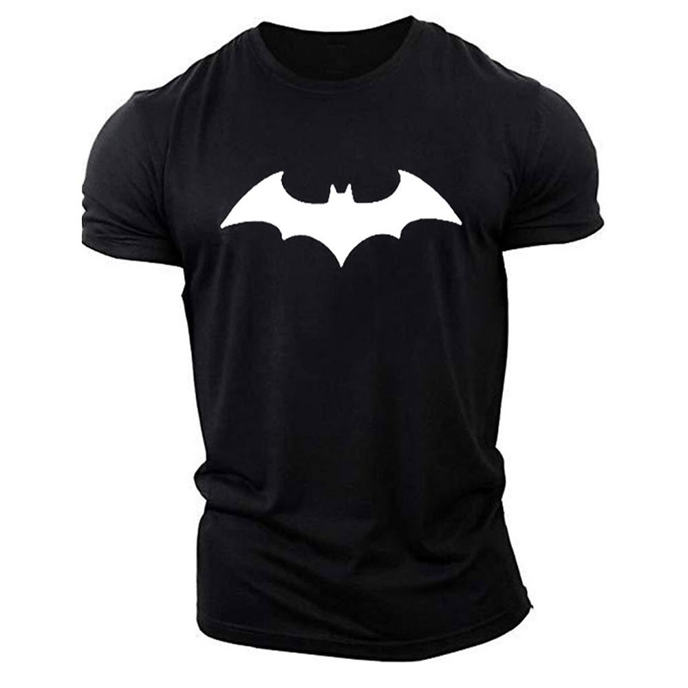 Subilier 2023 Zomer Nieuwe Mode Tops Heren Vleermuis Print T-shirt Ronde Hals Heren Ademend Fitness Sport Korte Mouw Sneldrogende Kleding S