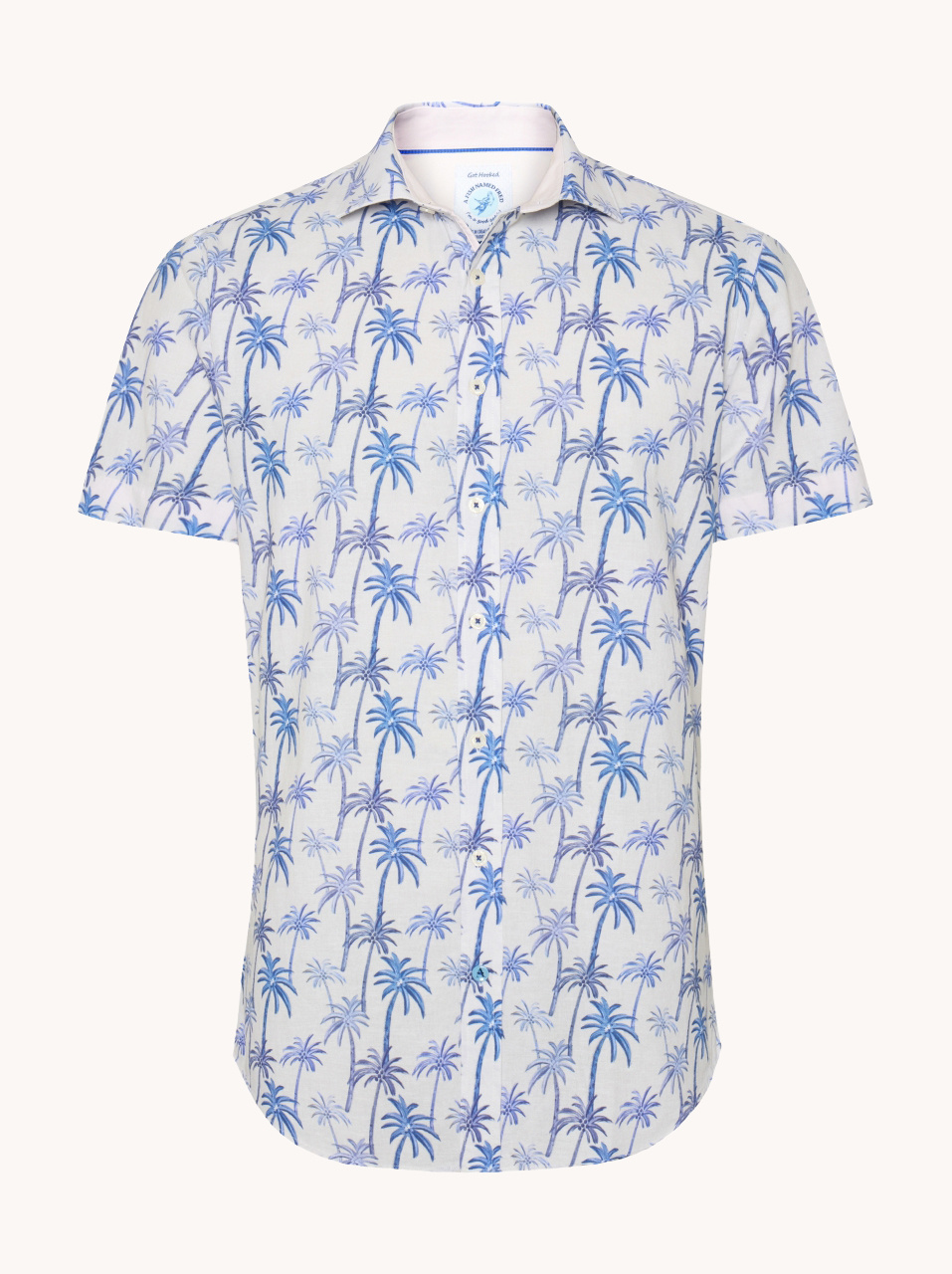 A fish named fred Korte Mouw Overhemd Katoen/Linnen Palm Trees Off White 
