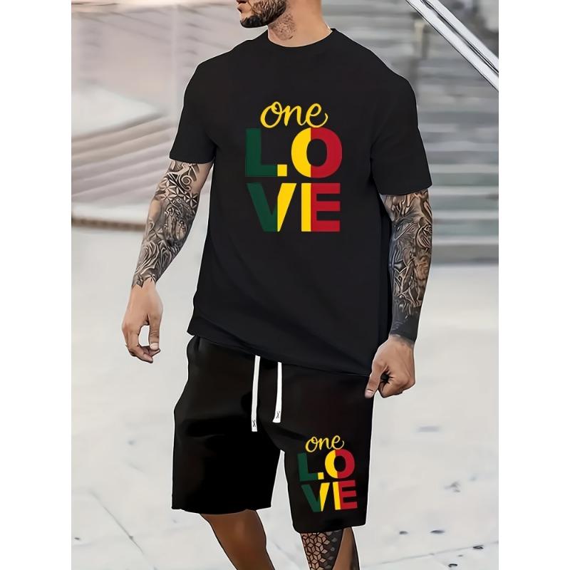 Bobby 2 One Love Monogram-printed Men's Short Sleeve Shorts Set Summer Casual Everyday Men's T-shirt Outdoor Sports Men's Beach Shorts XL