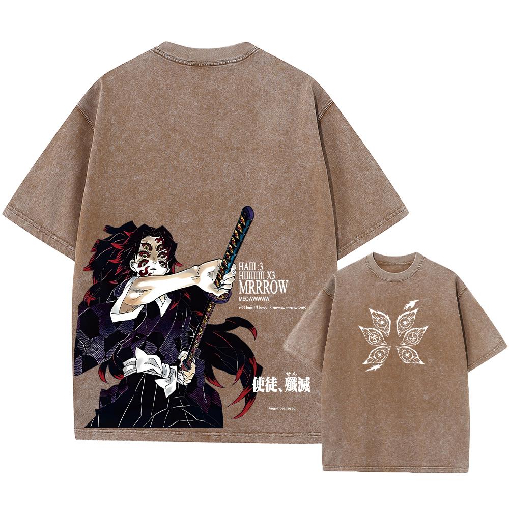 Washed Vintage T Shirt Exclusive NO.1 Bedrukt Gewassen T-shirt Anime Demon Slayer Katoen Heren Vintage Gewassen T-shirt Grafisch T-shirt Streetwear Tees Kleding M