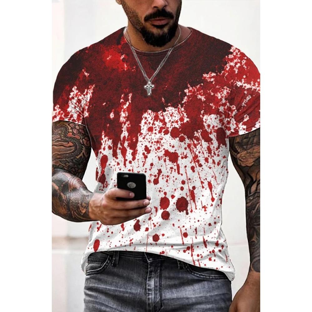 ETST42 Heren T-shirts Probleem Opgelost Bloederige Print T-shirts Mode Afschuwelijke Halloween Korte Mouw Casual Ronde Hals Oversized T-shirt Tops 2XL