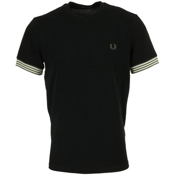 Fred Perry Striped Cuff T-Shirt, zwart